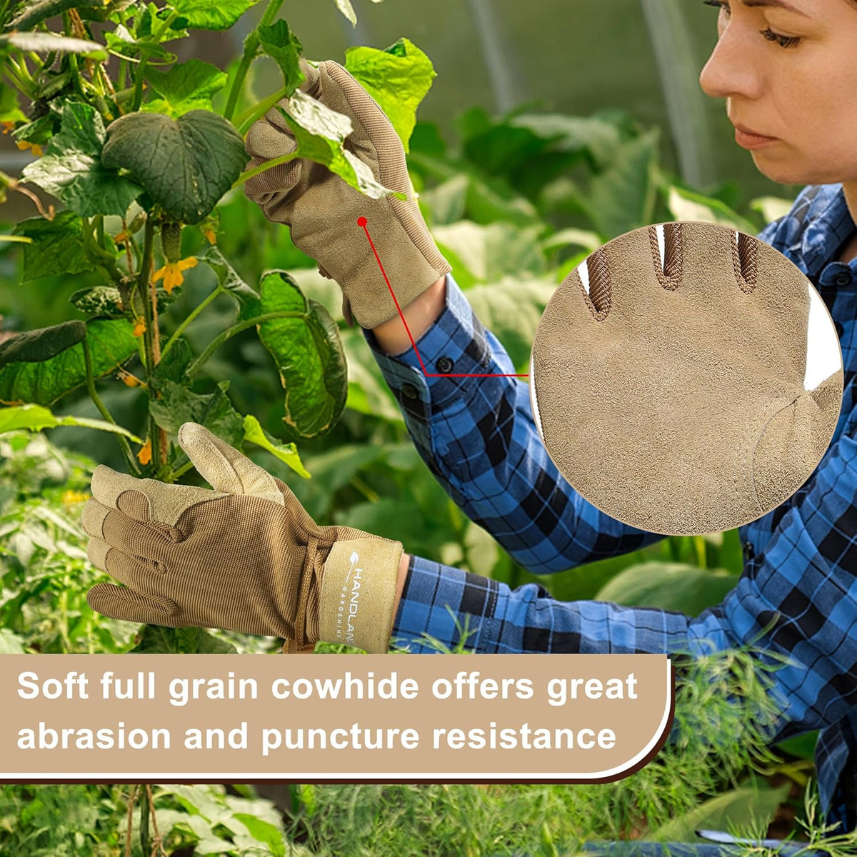 HLDD HANDLANDY Work Gloves for Women and Ladies, Leather Gardening Gloves Flexible Mechanic Working