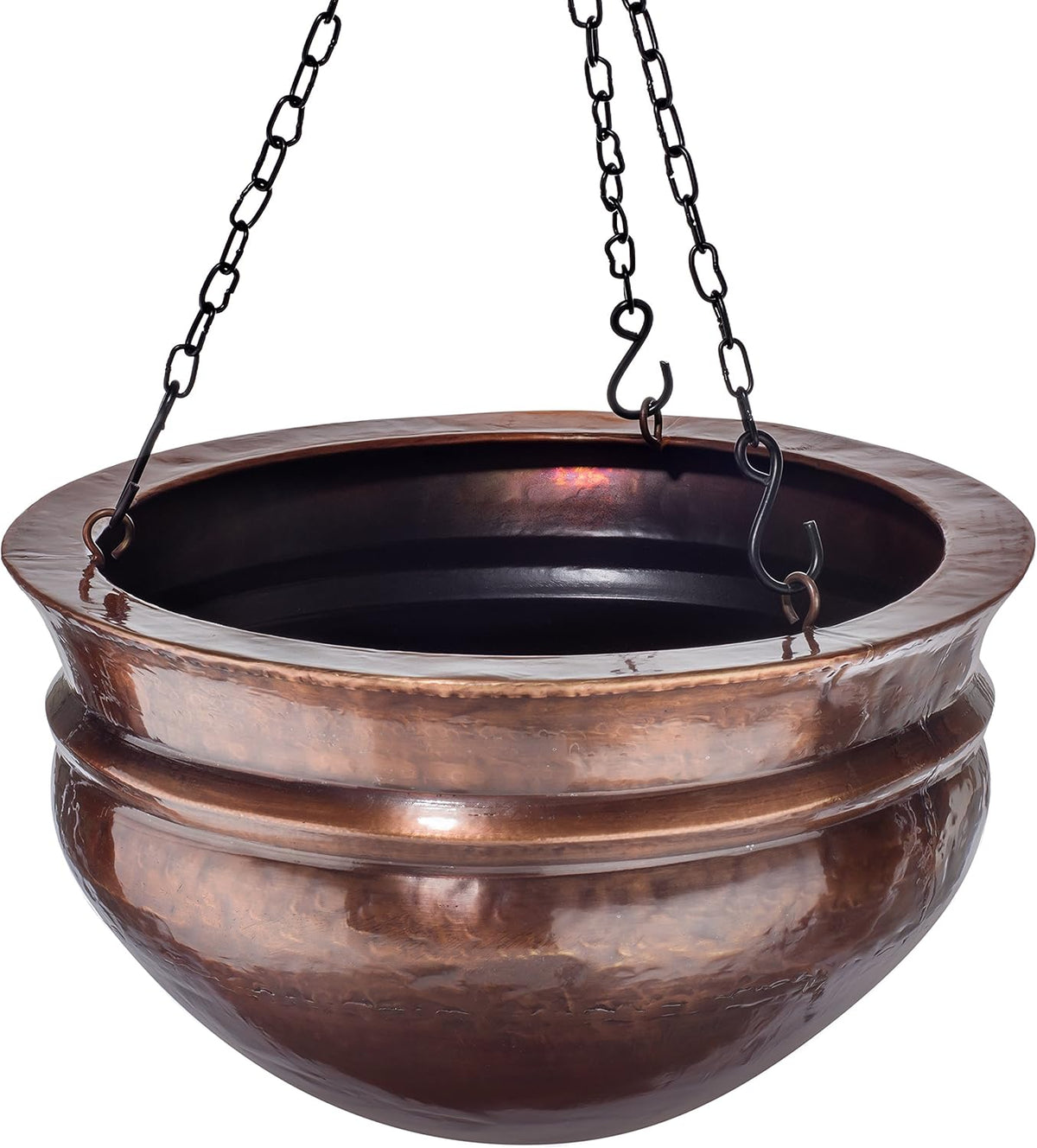 H Potter Hanging Copper Planter with Antique Finish and Chain Outdoor Plant Flower Pot for Home