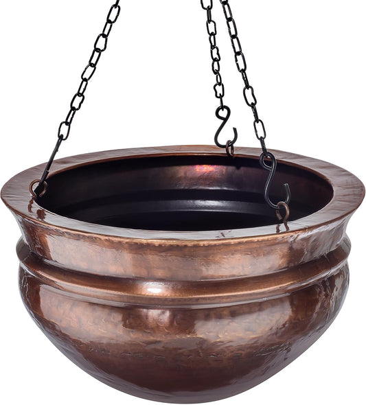 H Potter Hanging Copper Planter with Antique Finish and Chain Outdoor Plant Flower Pot for Home