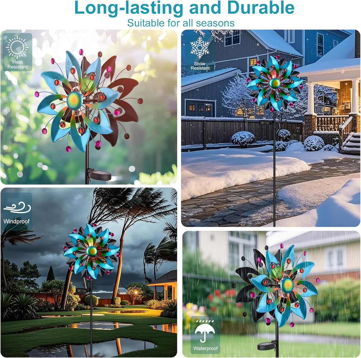 Solar Wind Spinners Outdoor - 58.8 inch Large Metal Kinetic Art Wind Sculptures Solar-Powered