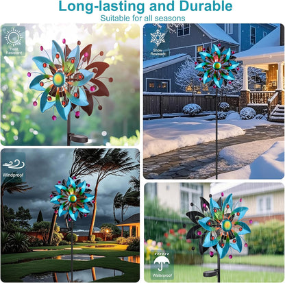 Solar Wind Spinners Outdoor - 58.8 inch Large Metal Kinetic Art Wind Sculptures Solar-Powered