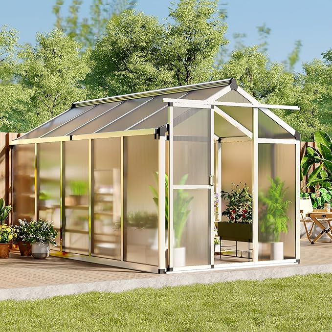 6x10 FT Greenhouse, Easy Assembly Aluminum Polycarbonate Greenhouses for Outdoors with Roof Vent