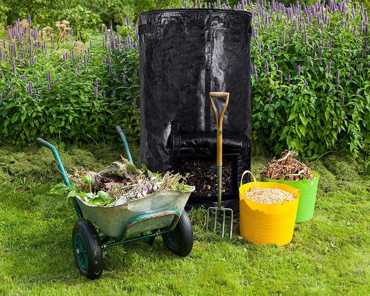 34 Gallon Garden Compost Bin Bag, Reusable Organic Fertilizer Fermented Bag with Lid,Collapsible