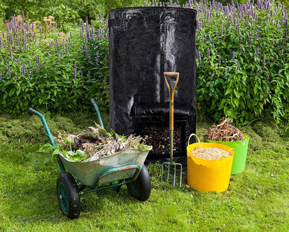 34 Gallon Garden Compost Bin Bag, Reusable Organic Fertilizer Fermented Bag with Lid,Collapsible