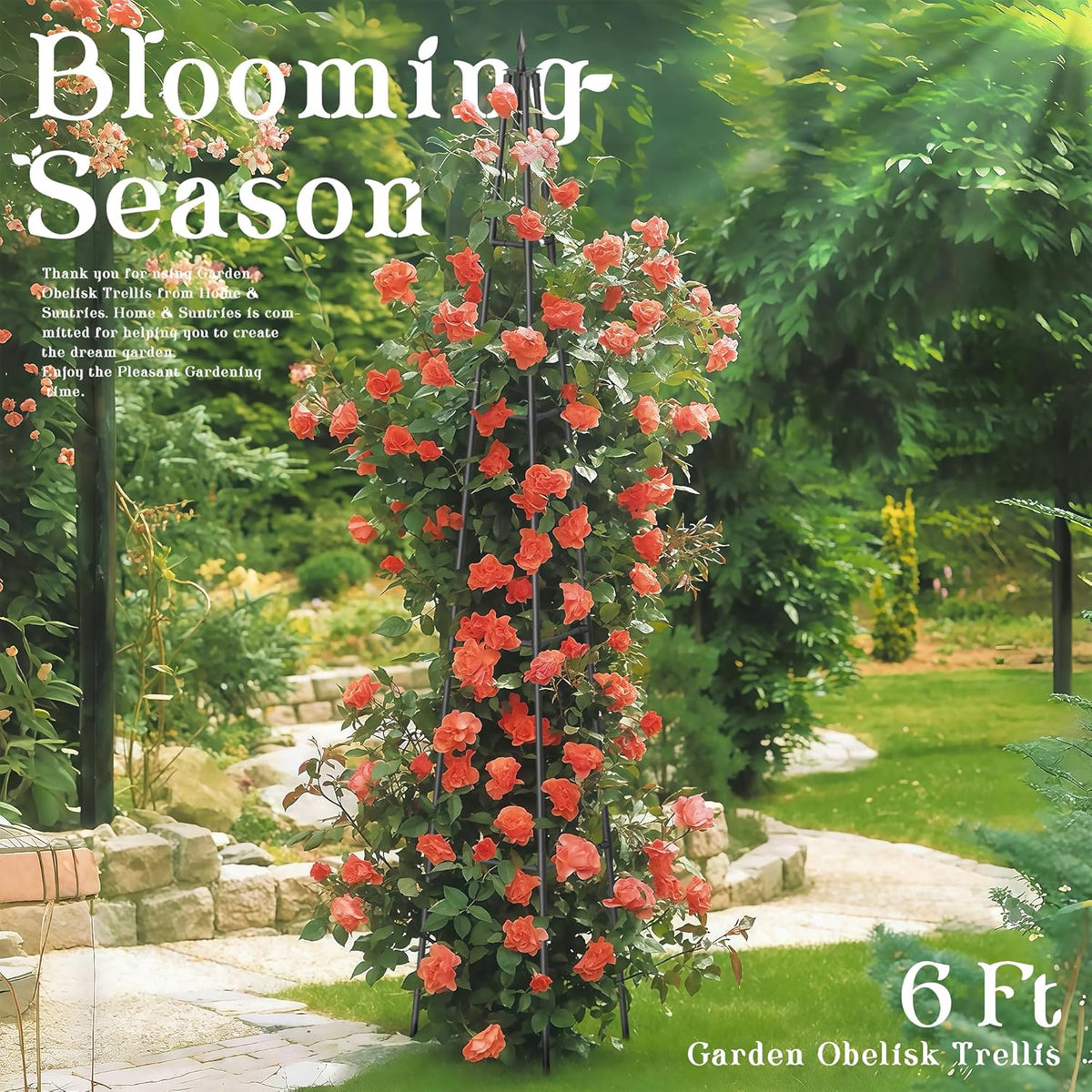 6FT Obelisk Trellis for Climbing Plants Outdoor, 16mm Rust-Proof Extra Thickened Plastic-Coated