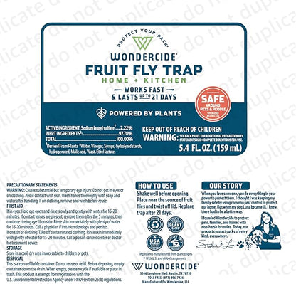 Wondercide - Fruit Fly Traps for Indoors - Fruit Fly Killer - Pet and People Safe - Made in USA &