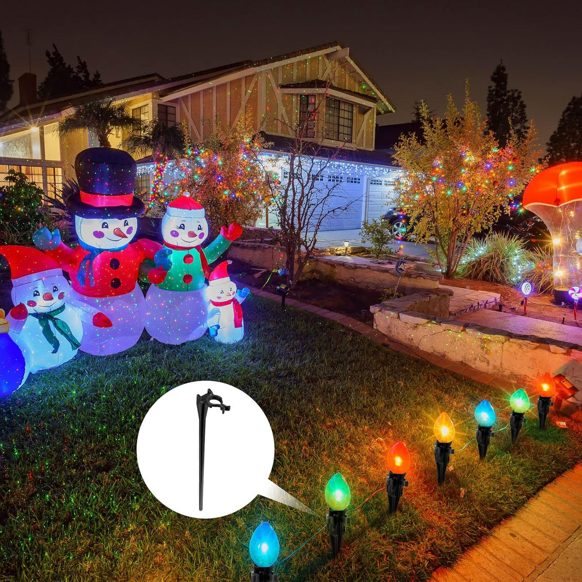 Jetec 60 Pieces Christmas Light Stakes Universal Yard Lawn Holiday 7.5 Inches Light Ground Stakes