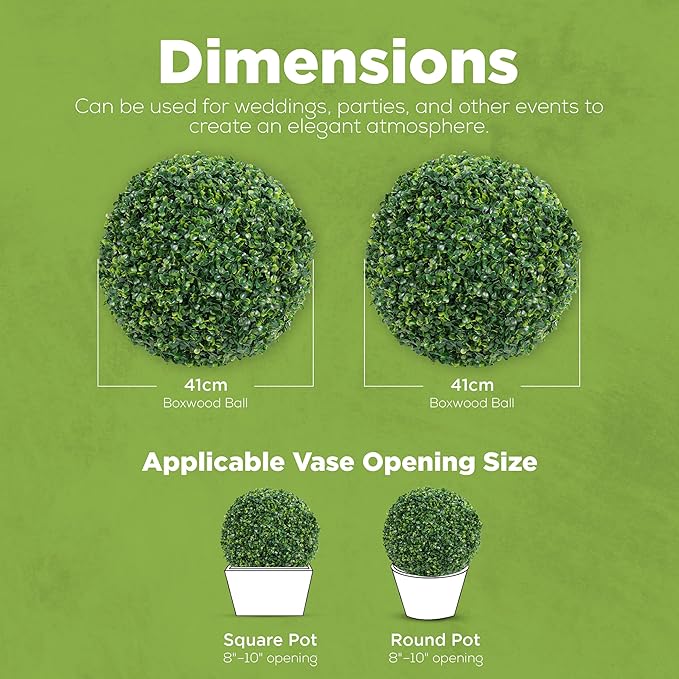 DRAY Premium 16.14" Faux Boxwood Balls – Set of 2 Artificial Topiary Spheres for Outdoor & Indoor