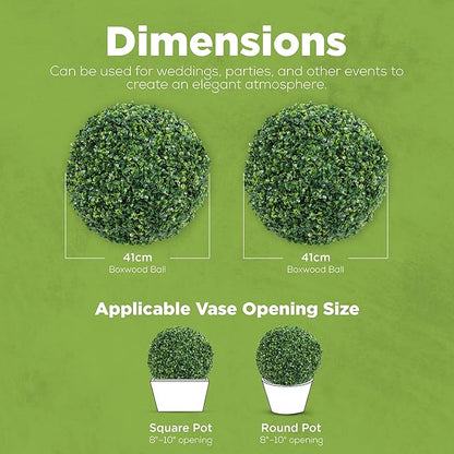 DRAY Premium 16.14" Faux Boxwood Balls – Set of 2 Artificial Topiary Spheres for Outdoor & Indoor