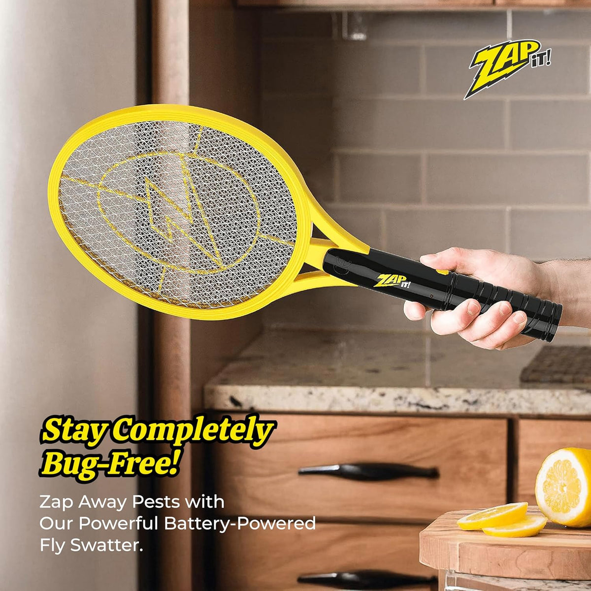 ZAP IT! Electric Fly Swatter Racket - 3,500 Volt Bug Zapper Racket - Battery-Powered Fly Zapper and