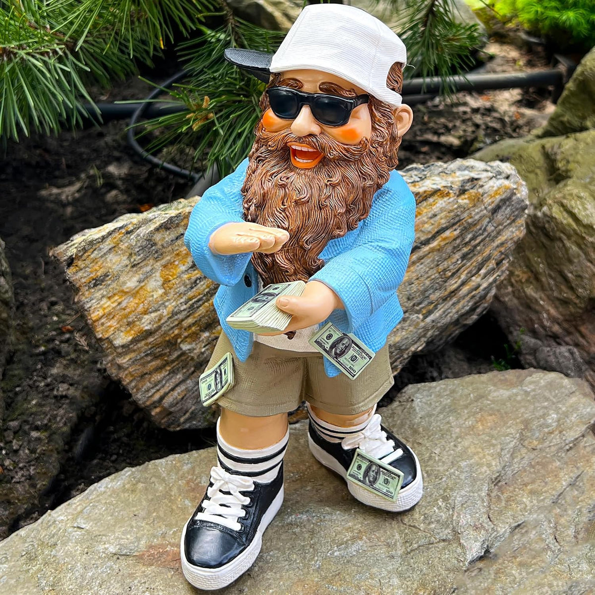 Mood Lab Garden Gnome - Lucky Rich Gnome Statue - 9.25 Inch Tall Lawn Figurine - for Outdoor or