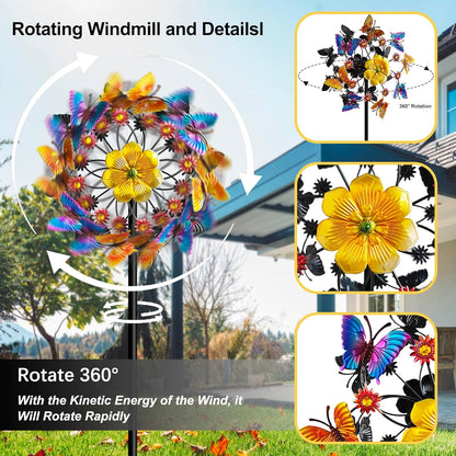 Double Blade Butterfly Wind Spinners, Outdoor Garden 360° Swivel Spinners 50 inch Garden Stakes