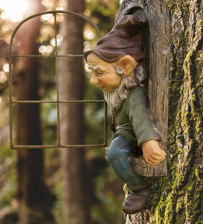coolboy Outdoor Gnome Garden Decorative-12 Inch Elf Out The Door Tree Hugger,Gnome Decorations for