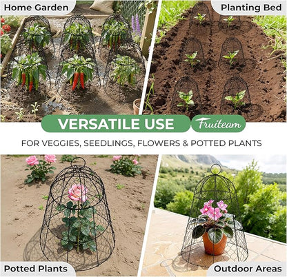 FRUITEAM Metal Plant Covers 6pcs, Heavy Duty Garden Cloche Plant Cage for Outdoor, 13"x15.8"H