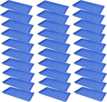 SUNPACK 10" x 20" Heavy Duty Shallow Plastic Seed Starting Tray, Blue, 1" (Pack of 30) - Lined with