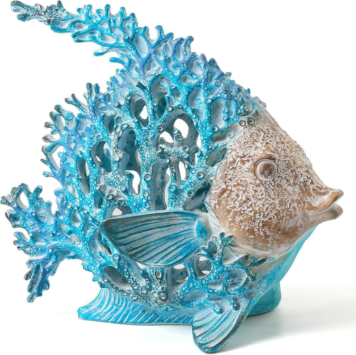 VVGIFTS Beach Coastal Decor Coral Reef Angelfish Home Office Desk Decor Sculpture Statue for