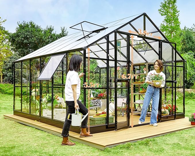 AMERLIFE 12x13.5x9 FT Hybrid Polycarbonate Greenhouse with Quick Connector Fast Assembly Clear