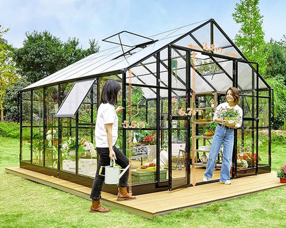 AMERLIFE 12x13.5x9 FT Hybrid Polycarbonate Greenhouse with Quick Connector Fast Assembly Clear
