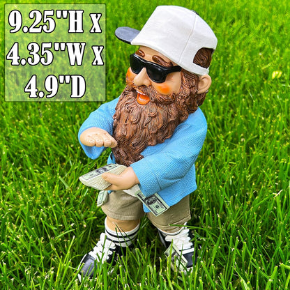 Mood Lab Garden Gnome - Lucky Rich Gnome Statue - 9.25 Inch Tall Lawn Figurine - for Outdoor or