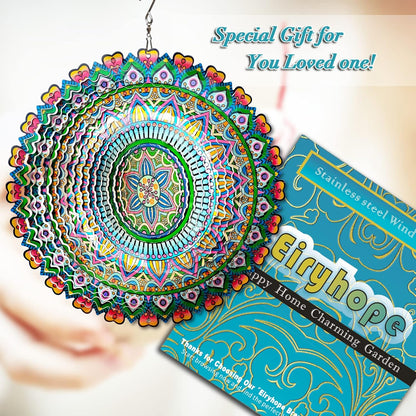 Mandala Rich Love Wind Spinner - 3D Kinetic Wind Spinners | 12″ Laser Cut Stainless Steel Hanging