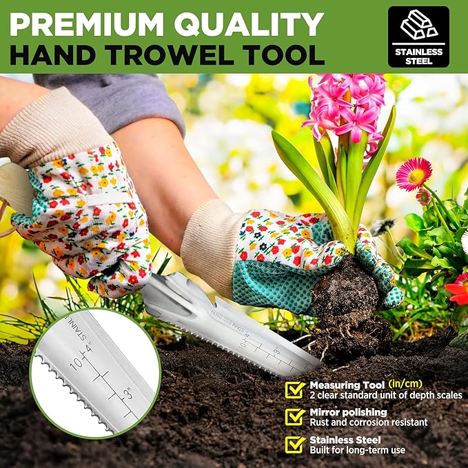WORKPRO Hand Weeder Puller, 5-in-1 Stainless Steel Garden Trowel with Wooden Handle,Gardening