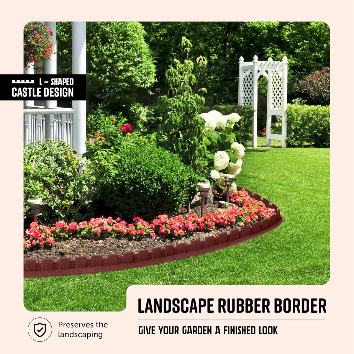 Playsafer L-Shaped Flexible Rubber Castle Edger for Lawns Landscaping and Playgrounds | Easy No Dig