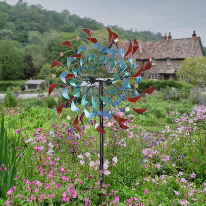 Sunnydaze Rainbow Breezes Metal Garden Wind Spinner - Removable Pole Sections for Adjustable Height