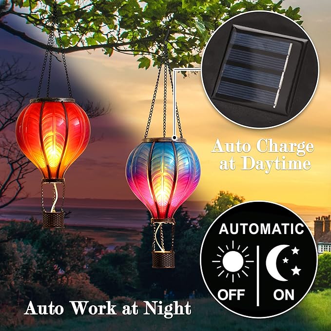 TERESA'S COLLECTIONS 2 Pcs Hot Air Balloon Solar Lantern Outdoor Garden Decor, Waterproof Hanging
