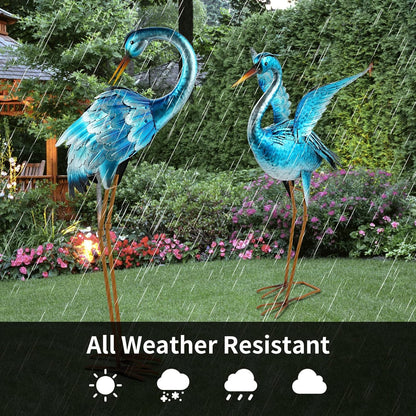 Garden Crane Statues for Outdoor Blue Heron Metal Birds Yard Art Ornaments for Backyard Pond Patio