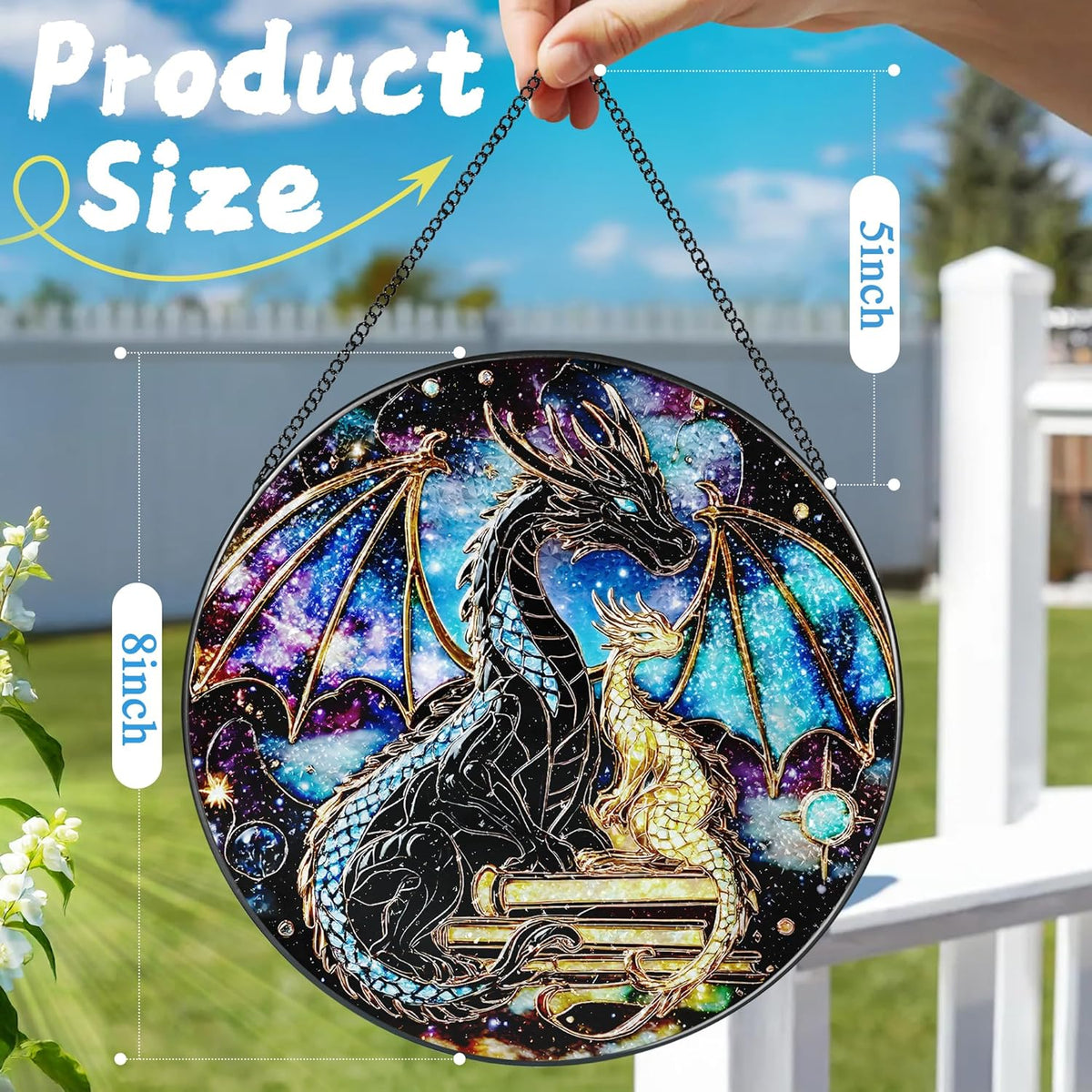 Stained Glass Window Hanging, 8 Inch Dragon Stained Glass Suncatcher, Sun Catchers Indoor Window