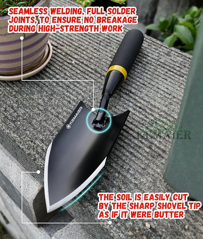 Heavy Duty Gardening Hand Trowel - Carbon Steel Garden Trowel with Rubberized Handle, Ideal for