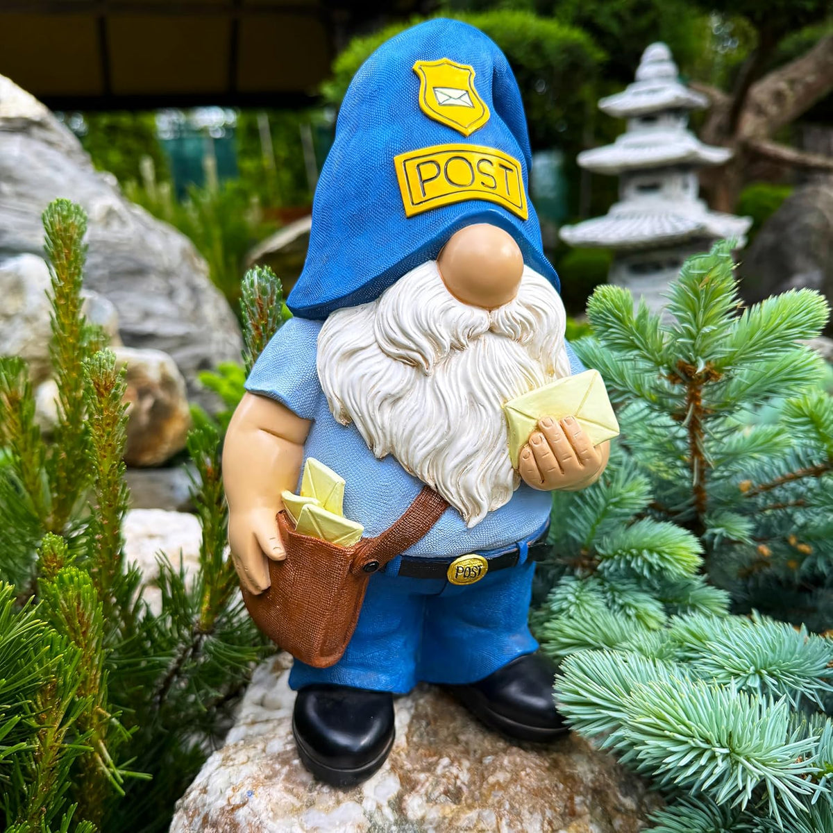 Mood Lab Garden Gnome - Funny Postman Gnome Figurine - 9.25 Inch Tall Lawn Statue - for Outdoor or