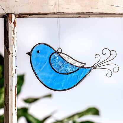 Blue Bird Ornament Sun Catcher Stained Glass Window Display ORN 310-2
