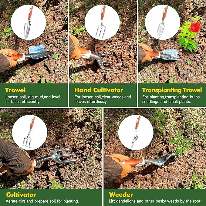MelonArt Garden Tool Set,10 Pcs Heavy Duty Gardening Hand Tool Kit for Women Aluminum with Non Slip