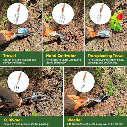 MelonArt Garden Tool Set,10 Pcs Heavy Duty Gardening Hand Tool Kit for Women Aluminum with Non Slip