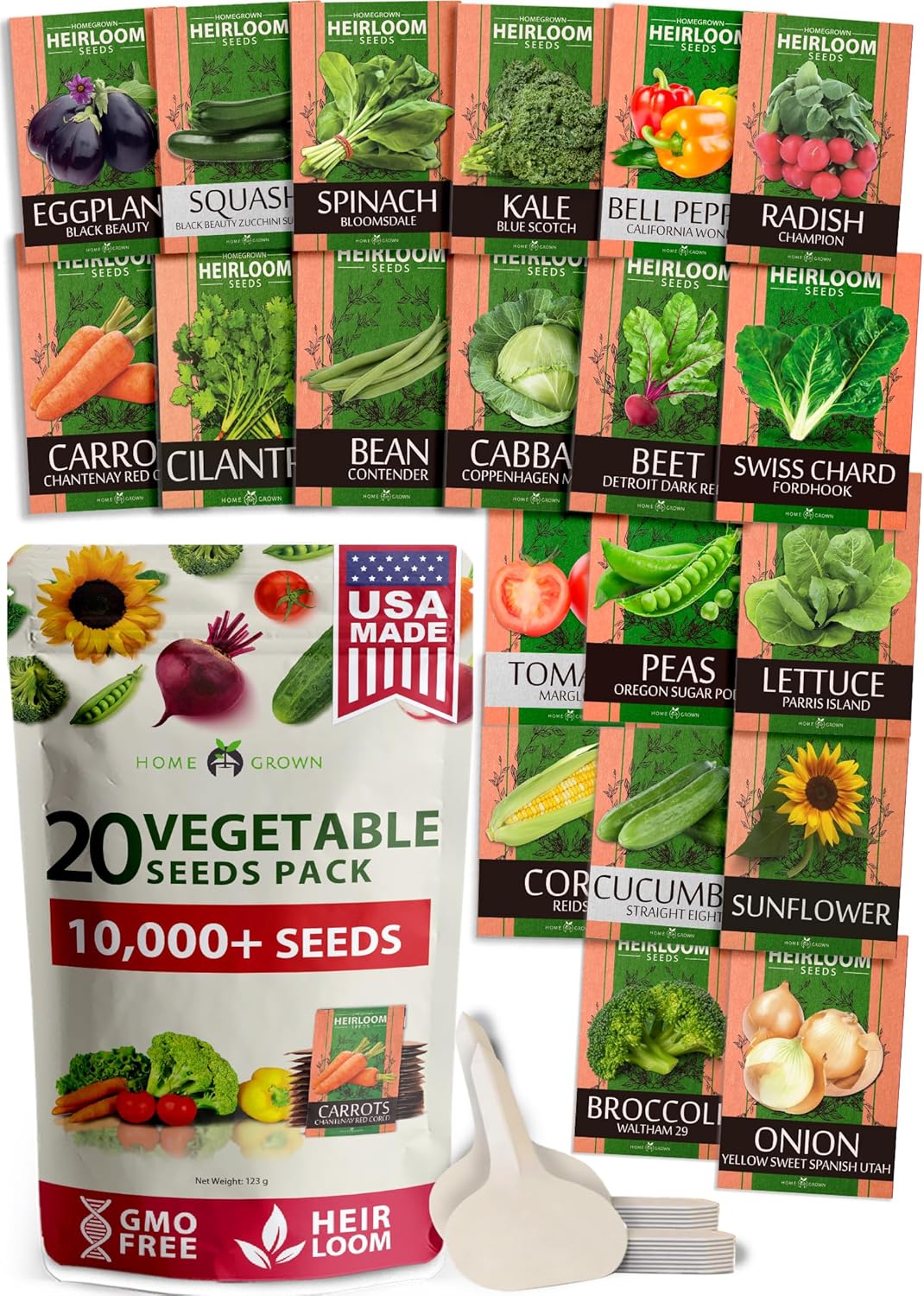 20 Heirloom Vegetable Seeds - 10,000+ Survival Seeds and Emergency Prepper Gear - Non GMO Vegetable