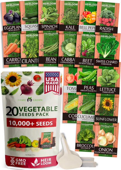 20 Heirloom Vegetable Seeds - 10,000+ Survival Seeds and Emergency Prepper Gear - Non GMO Vegetable