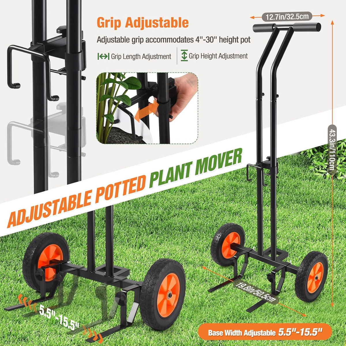 Plant Caddy with Wheels, Heavy Duty Plant Dolly Cart with Adjustable Grabbing Arm and Suction Cups