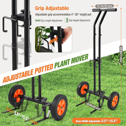 Plant Caddy with Wheels, Heavy Duty Plant Dolly Cart with Adjustable Grabbing Arm and Suction Cups