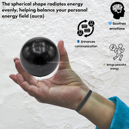 Amazing Gemstone Shungite Crystal Ball with Stand - 2 Inches Crystal Sphere Meditation Balls for