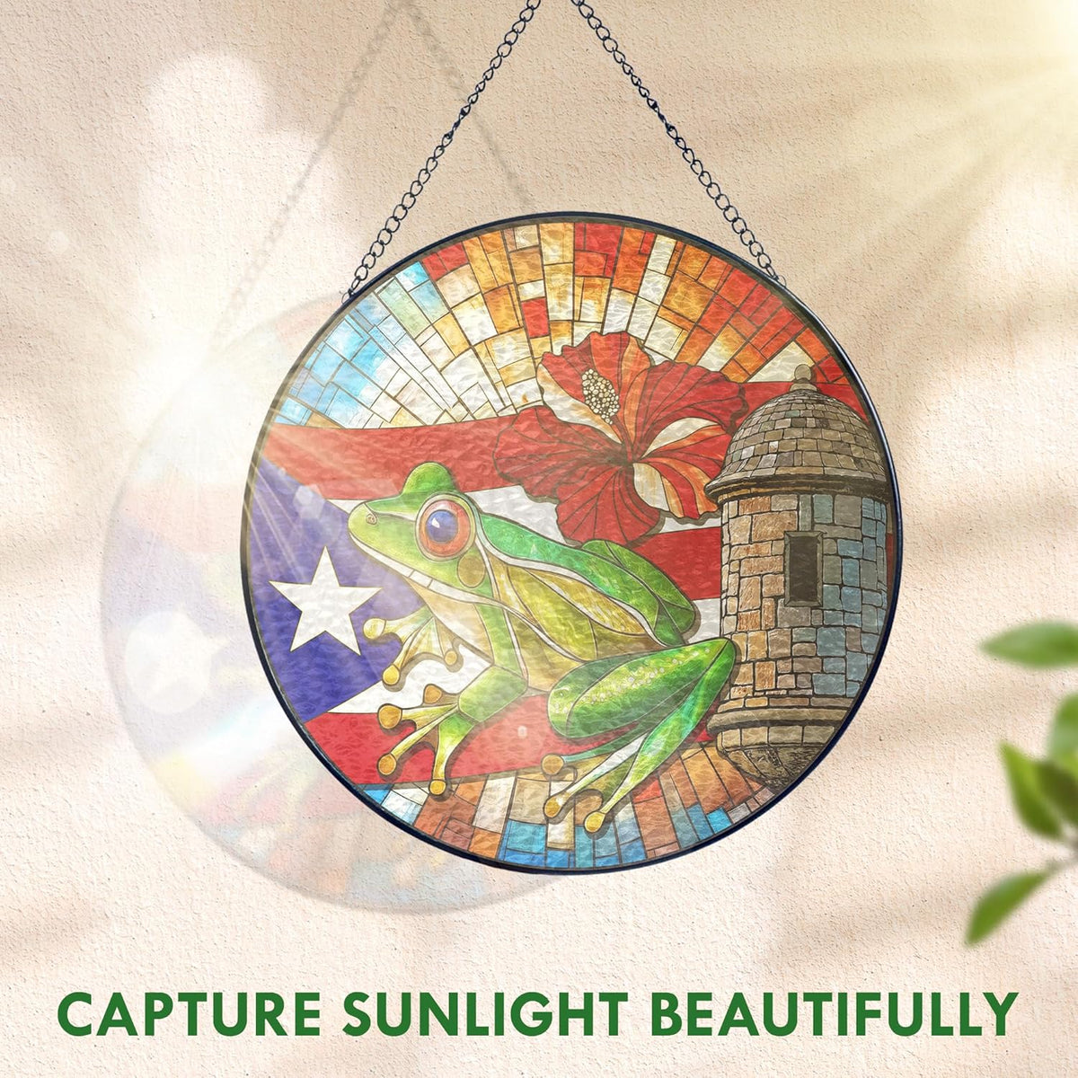FLAGWIX Christmas Puerto Rico Gifts - Stained Glass Window Hanging 8 in - Puerto Rican Gifts for