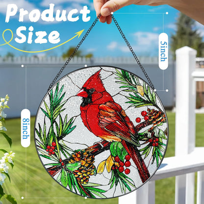 Stained Glass Window Hanging, 8 Inch Cardinal Sun Catcher, Stained Glass Decor, Suncatchers for