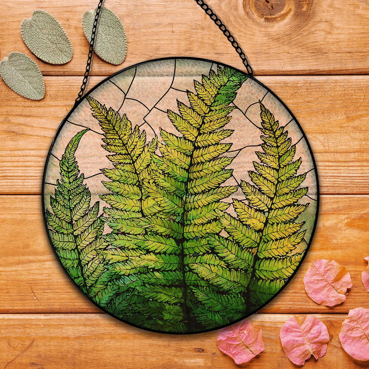 Fern Plant Suncatcher Stained Glass Window Hanging, Plant Lovers Gifts Sun Catchers Indoor Window