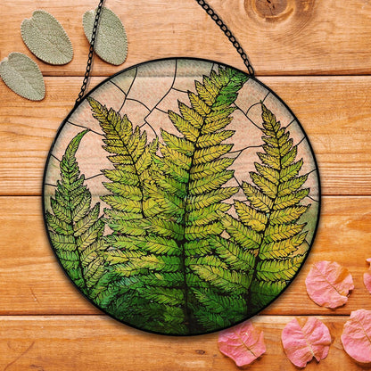 Fern Plant Suncatcher Stained Glass Window Hanging, Plant Lovers Gifts Sun Catchers Indoor Window