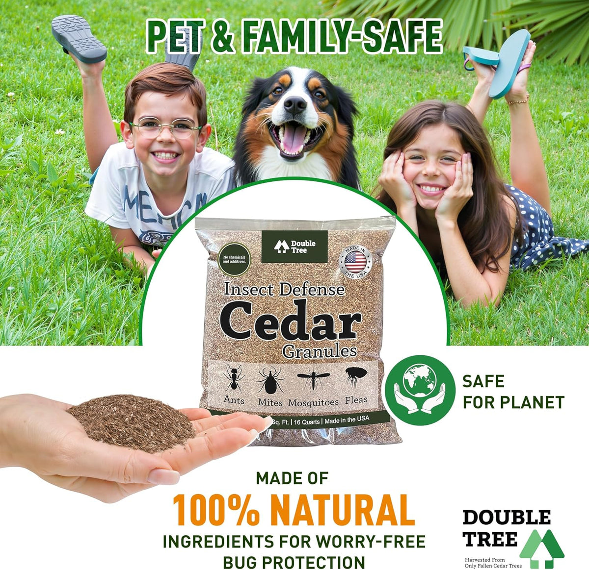 Double Tree Home and Garden Cedar Granules | Repels Fleas, Ticks, Ants, and Mosquitos | Rich Cedar