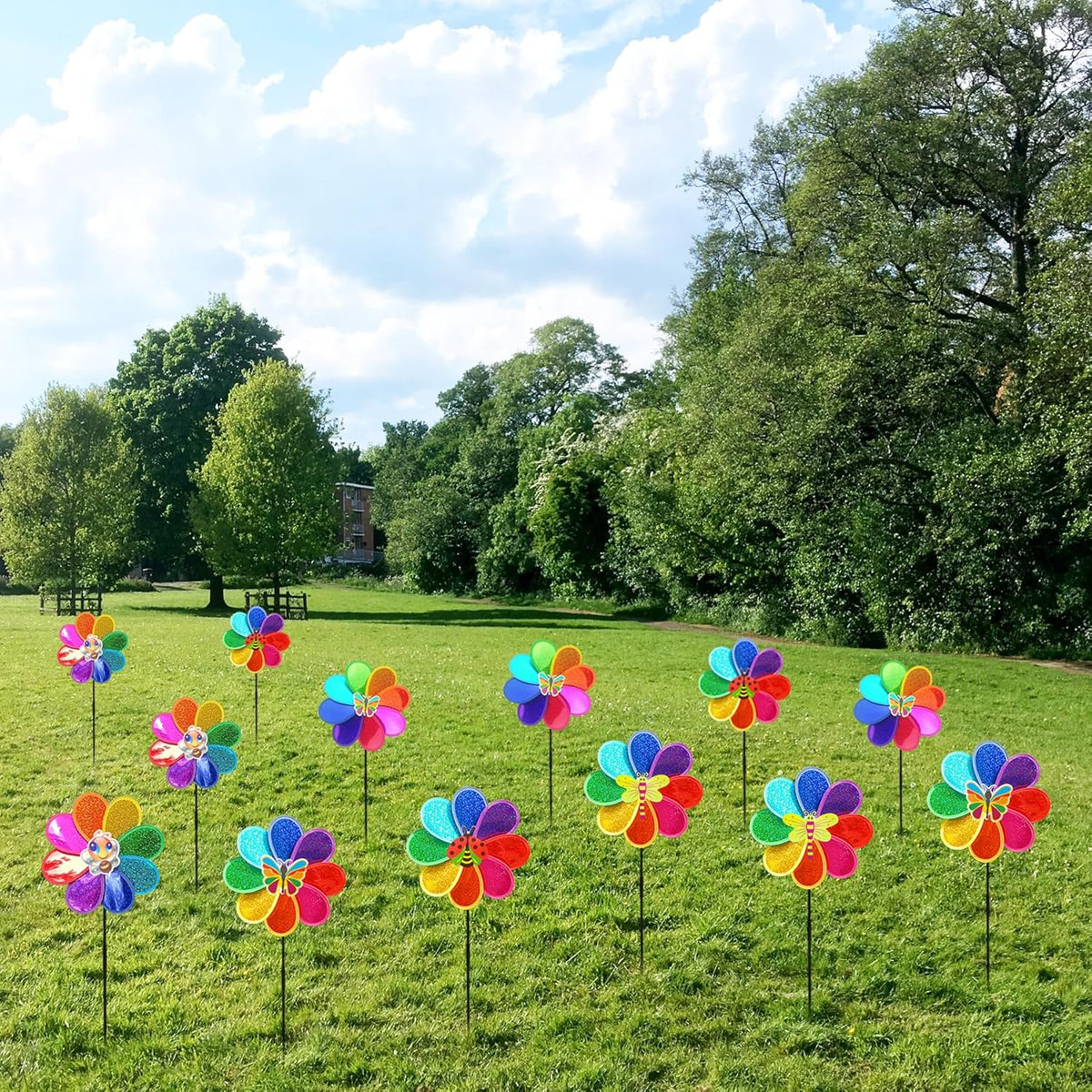 Outdoor Wind Spinners Yard Garden Decor Shiny Pinwheels, Lawn Rainbow Ornaments to Deter Animals
