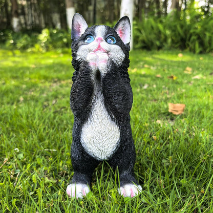 Playful Cat Statue Kitten Sculpture for Garden,Black & White Cat Figurine Decorative for Patio,Cute