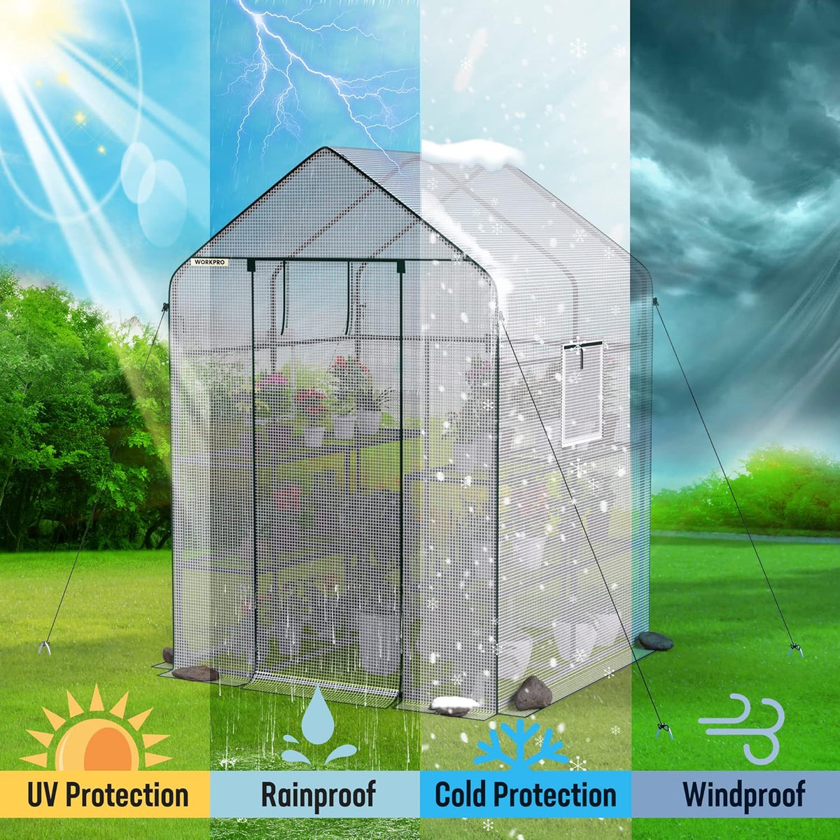 WORKPRO Greenhouse, 56” x 56” x 77” Heavy Duty Walk in Greenhouses for Outdoors with Screen