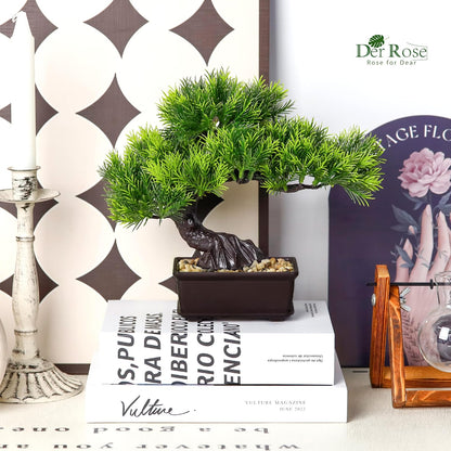 Der Rose 8'' Artificial Bonsai Tree Small Fake Potted Plants for Zen Japanese Home Office Desk