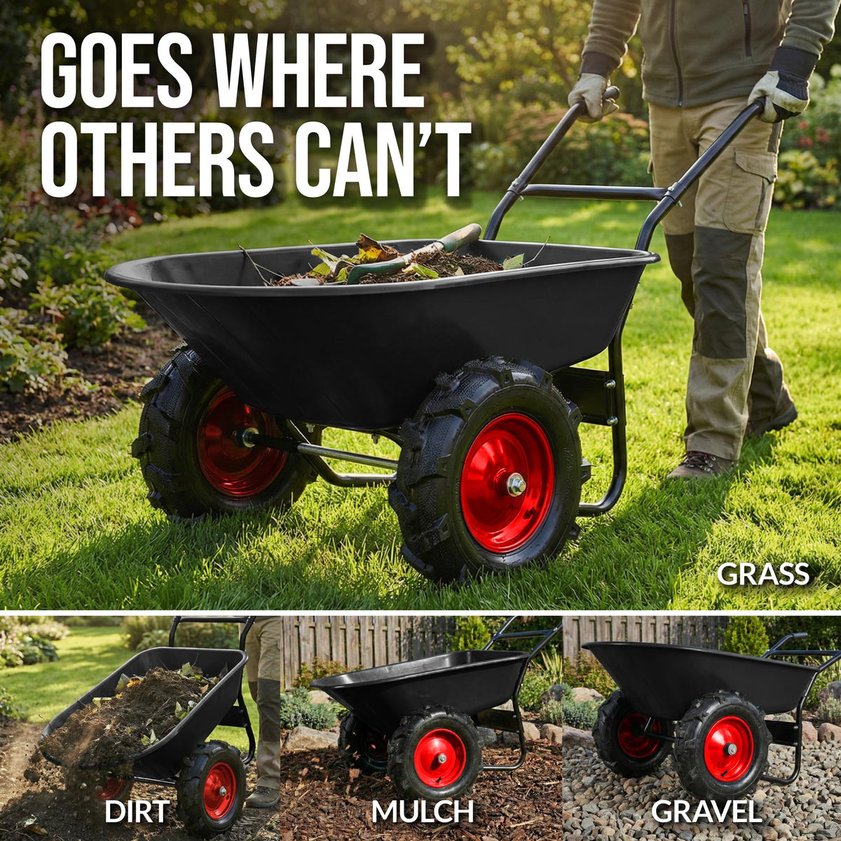Best Choice Products Dual-Wheel Wheelbarrow Garden Cart - 500 lb Capacity, Extra-Large Wheels